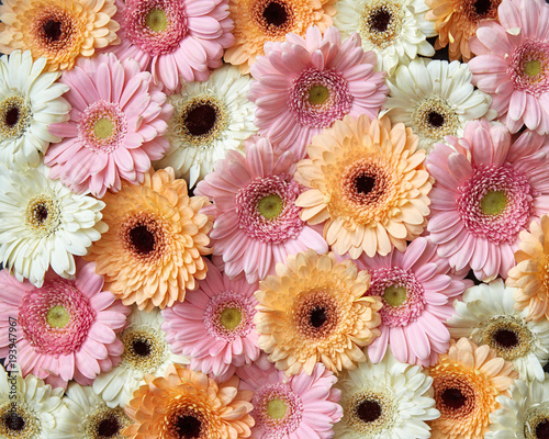 Floral background from different gerbera flowers. Spring concept