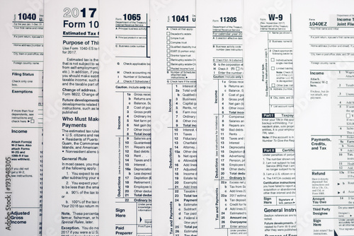 Form 1040 Individual Income Tax return form. United States Tax forms 2017/2018. American blank tax forms. Tax time.
