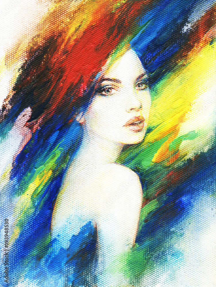 Abstract Beautiful Woman. Fashion Illustration. Acrylic Painting