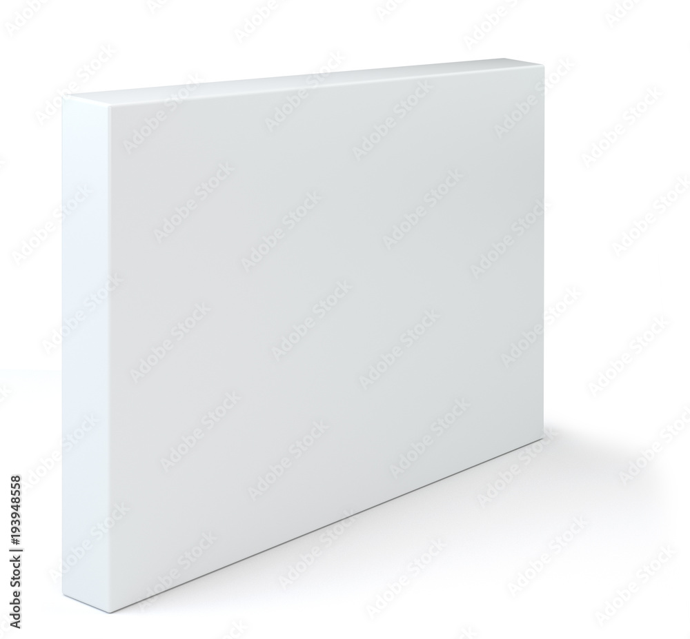 White box package for your design. Blank container or cardboard template for cosmetic, medicine, software, appliance products. Isolated on white background with soft shadow. 3d illustration White box package for your design. Blank container or cardboard template for cosmetic, medicine, software, appliance products. Isolated on white background with soft shadow. 3d illustration