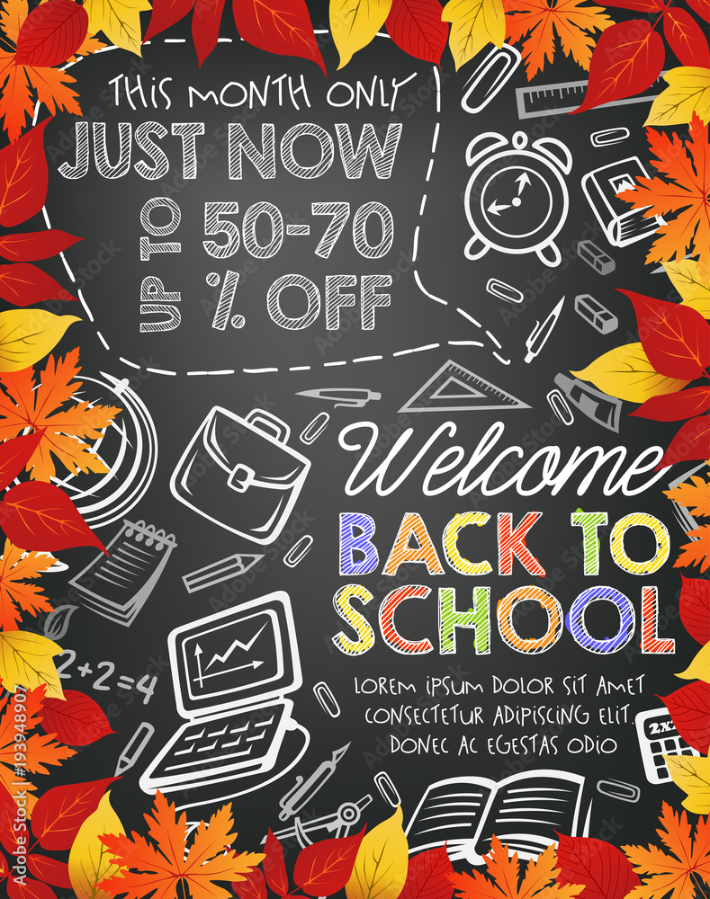 Back to School vector stationery sale offer poster