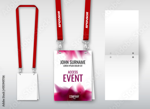 Design of double hole lanyard. Example with double program card. Access ID for congresses, events, fairs, exhibitions.