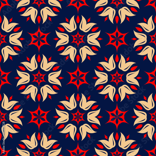 Floral seamless pattern. Colored red and blue background