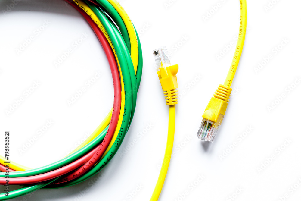 concept network internet cable on white background top view concept network internet cable on white background top view