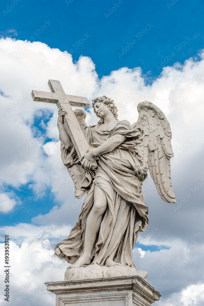 Holy angel with a cross at Bridge Saint Angelo, Rome, Italy
