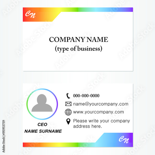 A business card with a rainbow band on a white background./ Vector design./ Stylish business card set.