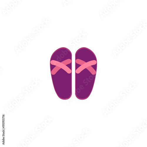 Pair of pink and purple rubber flip-flops, typical summer vacation footwear, flat cartoon vector illustration isolated on white background. Flat cartoon rubber flip-flops, summer footwear © sabelskaya