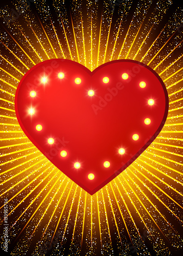 Poster Template with retro heart banner.  Design for presentation, concert, show