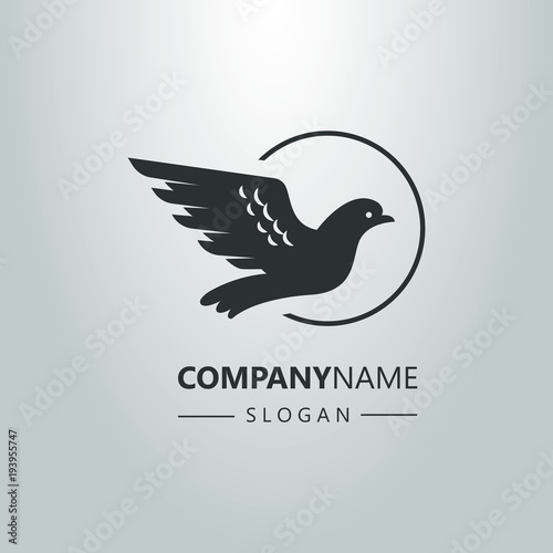 black and white logo of an abstract flying dove 