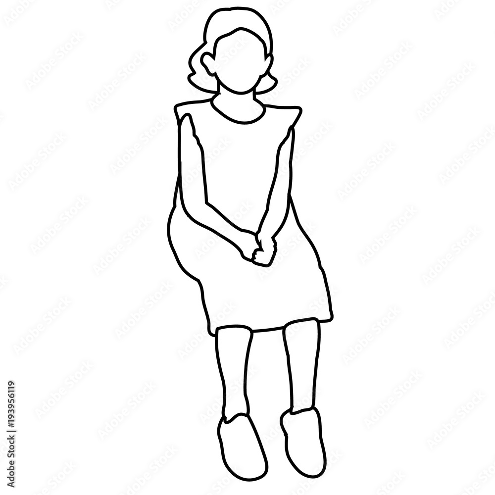 vector, sketch girl sitting
