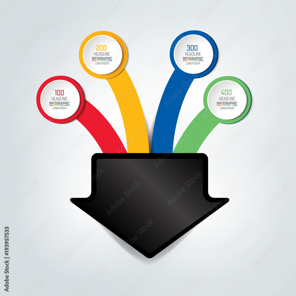 4 arrows merging into one point. Infographics chart, scheme. Stock ...