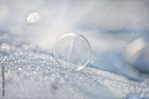 gefrorene seifenblase auf schneekristallen photo