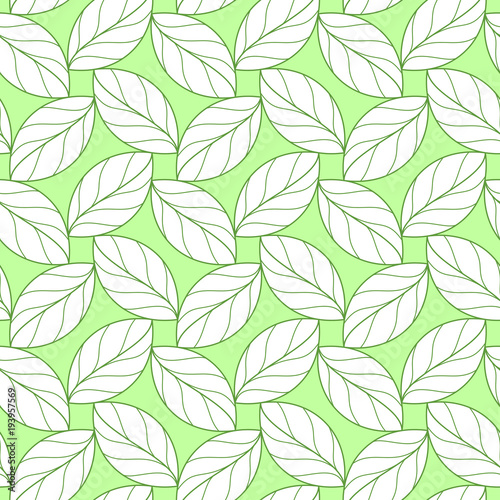 Seamless repeating linear leaves pattern on green background © Julia Pavlenko