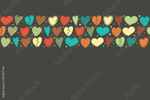 Cute background with hand drawn herts nad copyspace - Mother's Day and Women's Day. Vector.