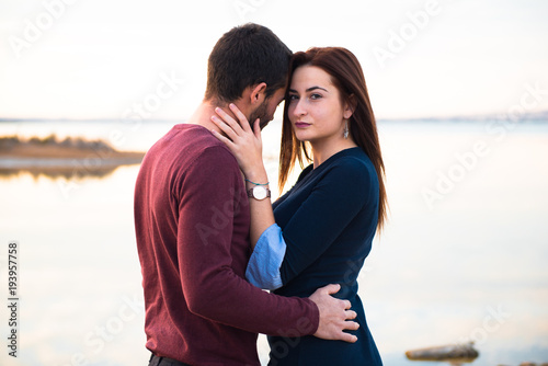 Young couple in love, man and girl in outdoor