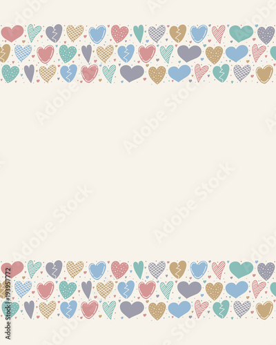 Cute background with hand drawn herts nad copyspace - Mother's Day and Women's Day. Vector.