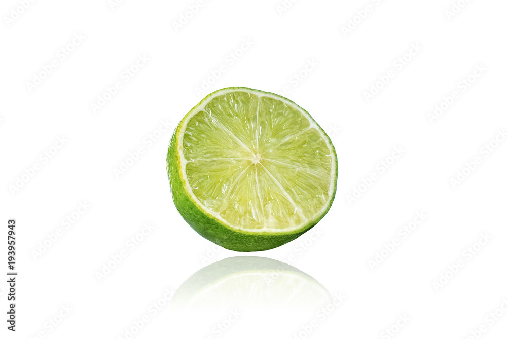 Piece of lime, slice, isolated on white background with drop shadow. Piece of lime, slice, isolated on white background with drop shadow.