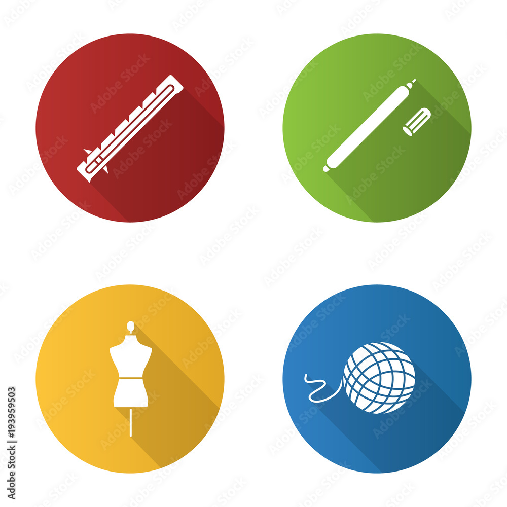 Tailoring flat design long shadow glyph icons set Tailoring flat design long shadow glyph icons set