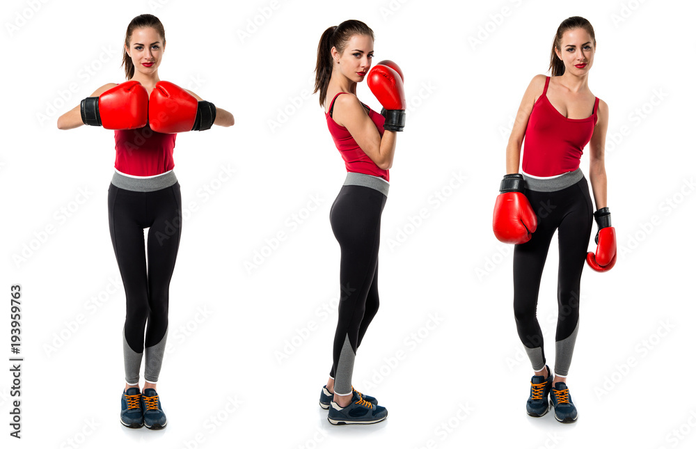 Pretty sport woman with boxing gloves Pretty sport woman with boxing gloves