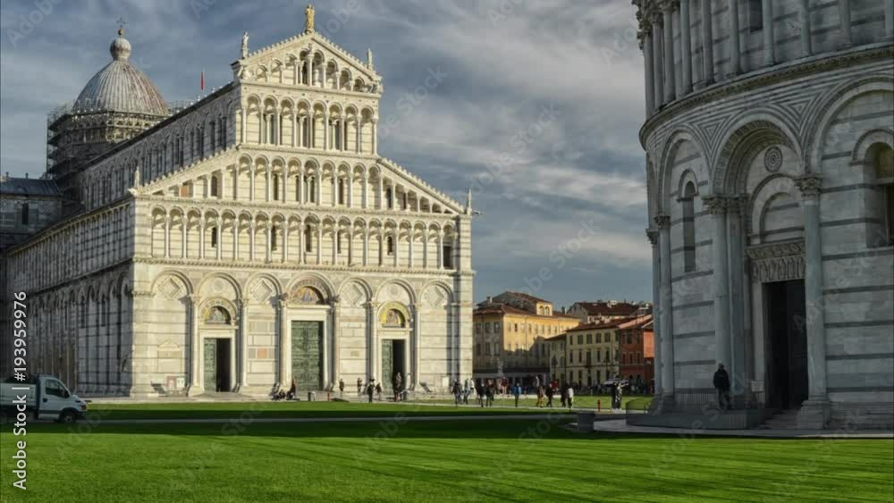 Cutting the grass in front of the Cathedral of Pisa in timelapse Cutting the grass in front of the Cathedral of Pisa in timelapse