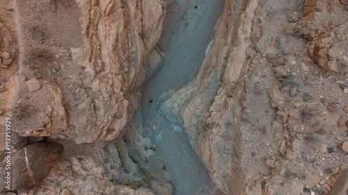 Birds eye view following a hiker through the Mosaic Canyon Trail in Death Valley