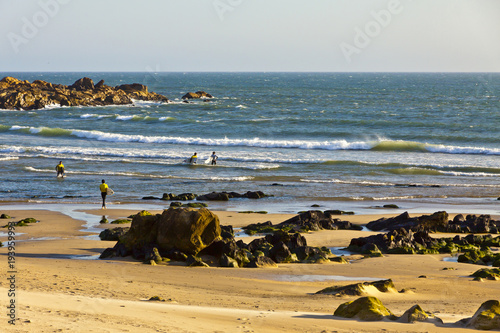 Rocky beach of Atlantic Ocean in Matosinhos, Porto, Portugal photo
