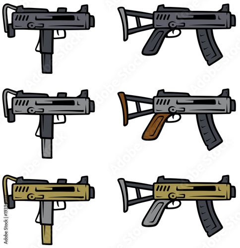Cartoon submachine guns vector weapon icons