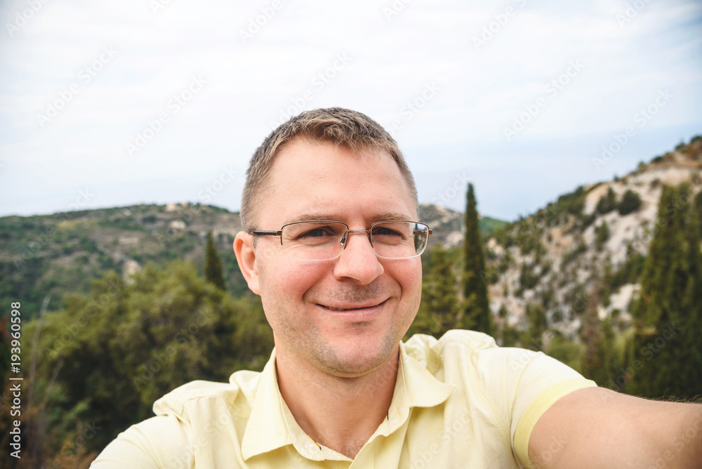 Man Making Selfie at Mountain