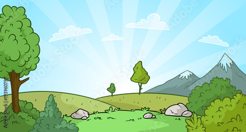 Cartoon sunrise nature landscape background