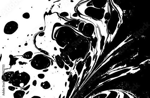Black and white liquid texture. Watercolor hand drawn marbling illustration. Abstract vector background. Monochrome marble pattern.