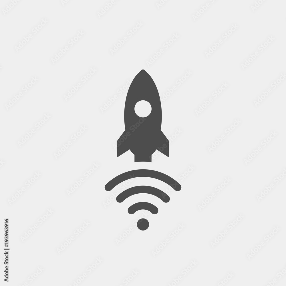 High speed wi fi flat vector icon. Rocket flat vector icon. Wifi flat vector icon
