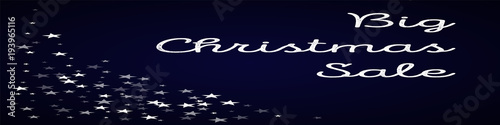Big Christmas Sale greeting card. Random falling stars background. Random falling stars on deep blue background. Admirable vector illustration.