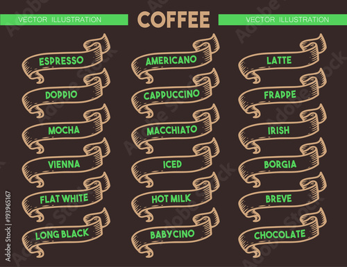 Coffee menu icon set