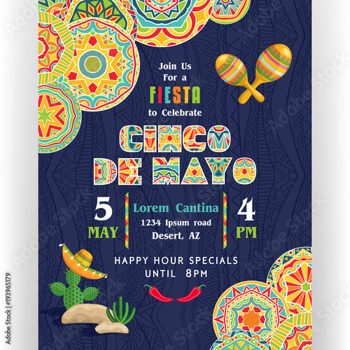 Join us for fiesta to celebrate Cinco De Mayo poster template.