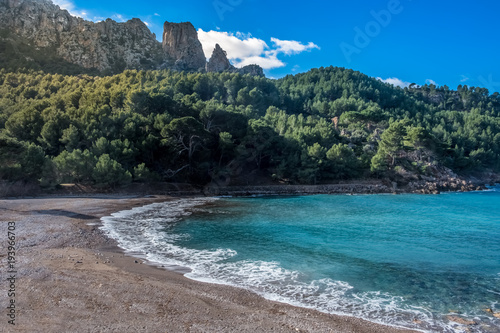 Fototapeta Naklejka Na Ścianę i Meble -  Cala Tuent, a remote, tranquil beach on the northwest coast of Majorca (Mallorca), Baleraic Islands, Spain