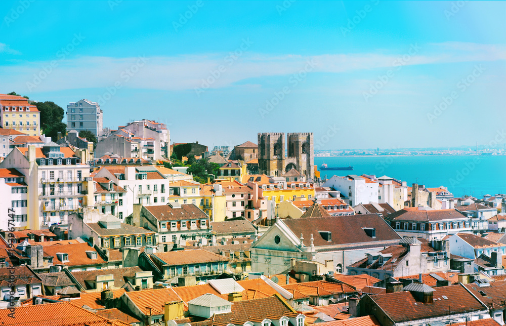 Skyline view over Rossio square, Lisbon.