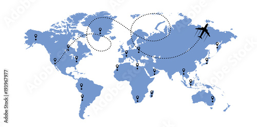 World map and plane