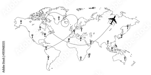 World map and plane