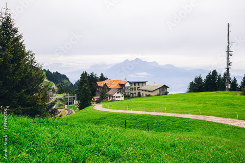 Rigi mountain and hiking trail road in Switzerland