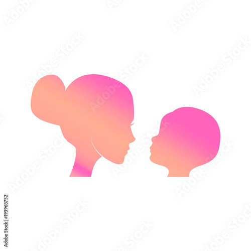 Mothers day card. Child and Mom silhouette, vector illustration isolated on white © khabarushka