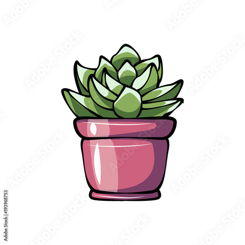 Succulent potted plant flat color icon for apps and websites. Vector