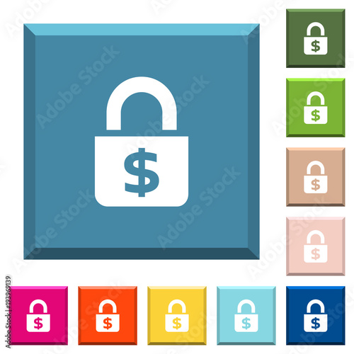 Locked Dollars white icons on edged square buttons