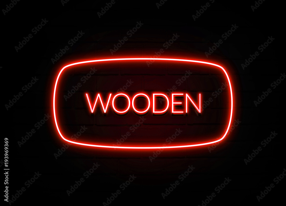 Wooden neon sign on brick wall background. Wooden neon sign on brick wall background.