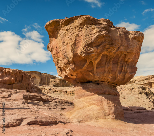 Stone mushroom is a unique geological formation from Jurassic period in Timna park that is located 25 km north of Eilat - famous resort city in Israel

