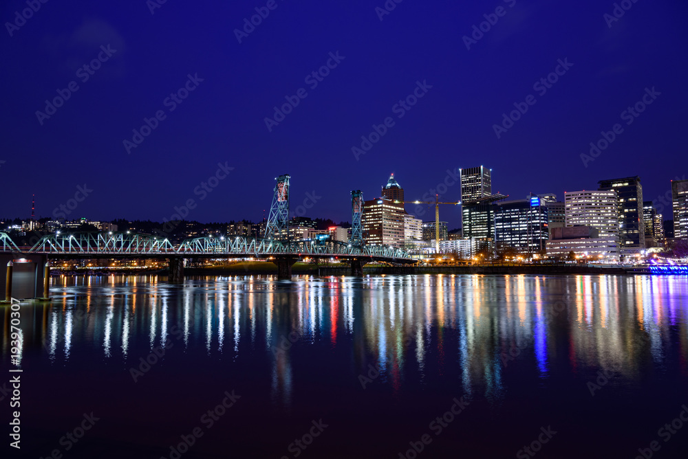 Night view of Portland downtown skyline