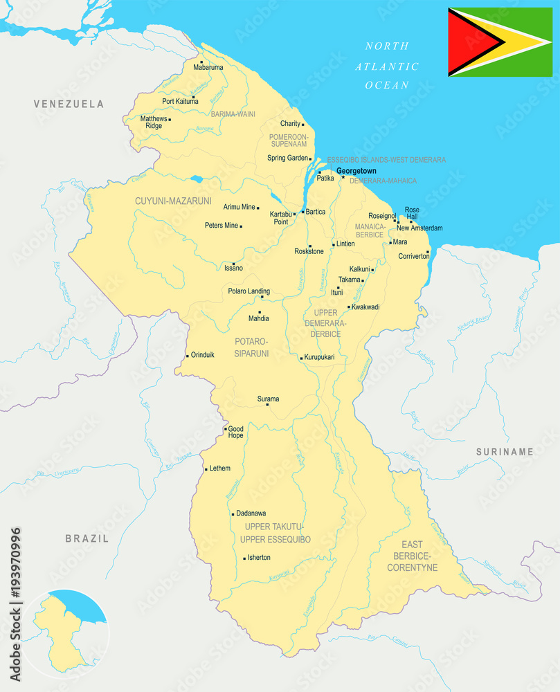 Guyana, Map - Detailed Vector Illustration