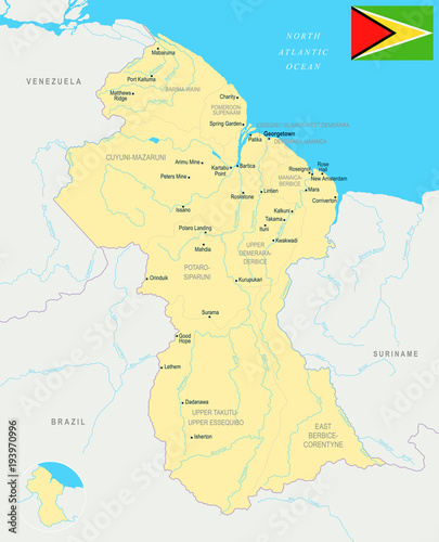 Guyana  Map - Detailed Vector Illustration