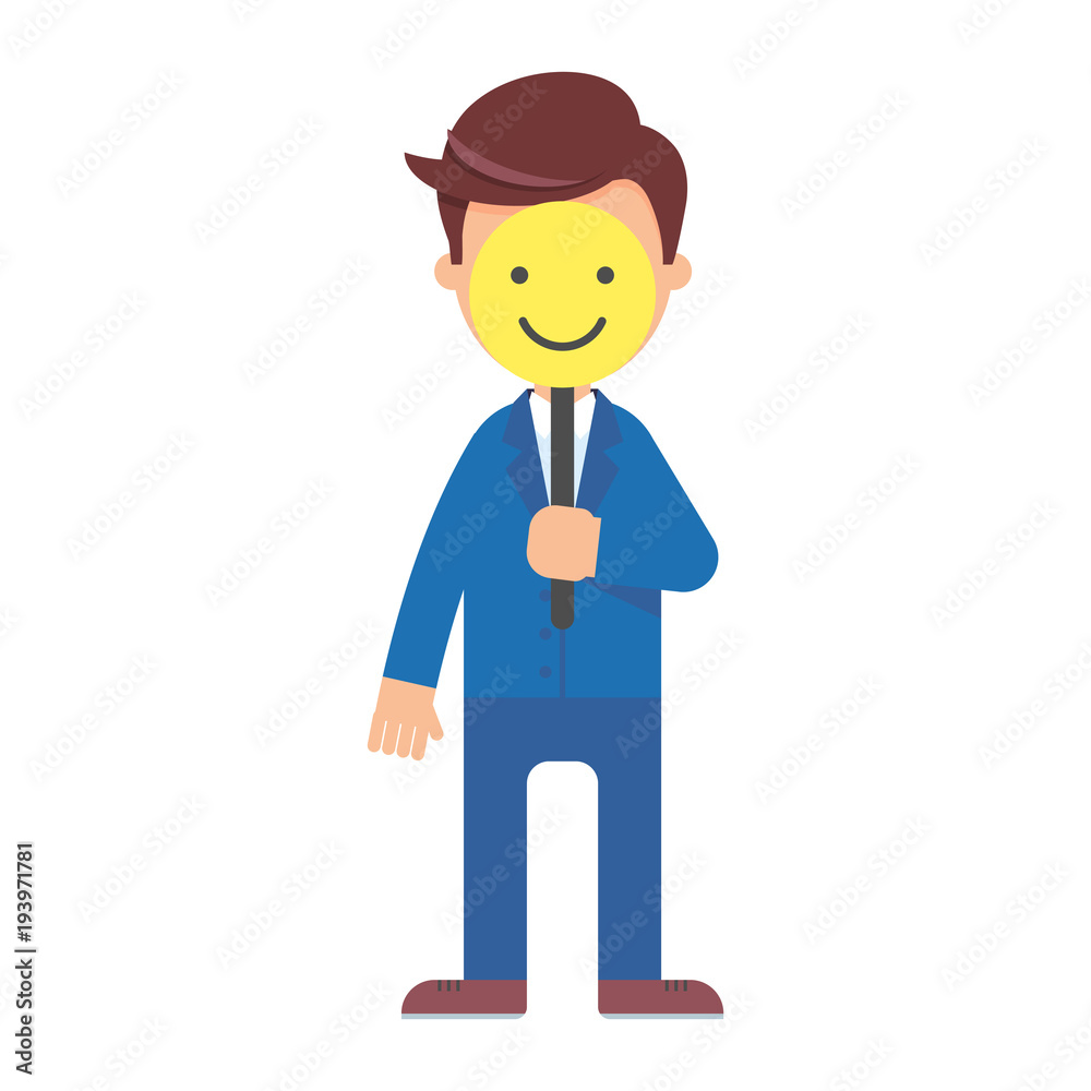 Man hide his face behind a smile mask Man hide his face behind a smile mask