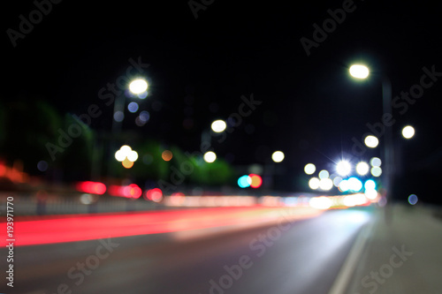 Night city traffic and various lights, blur effect