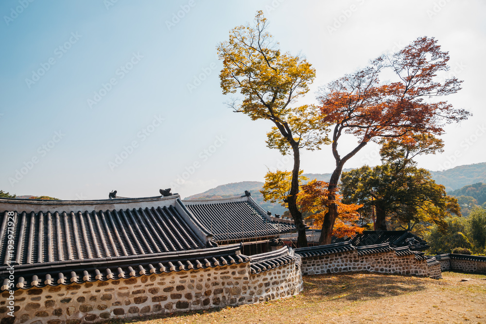 Namhansanseong Fortress, Korean old traditional architecture at autumn